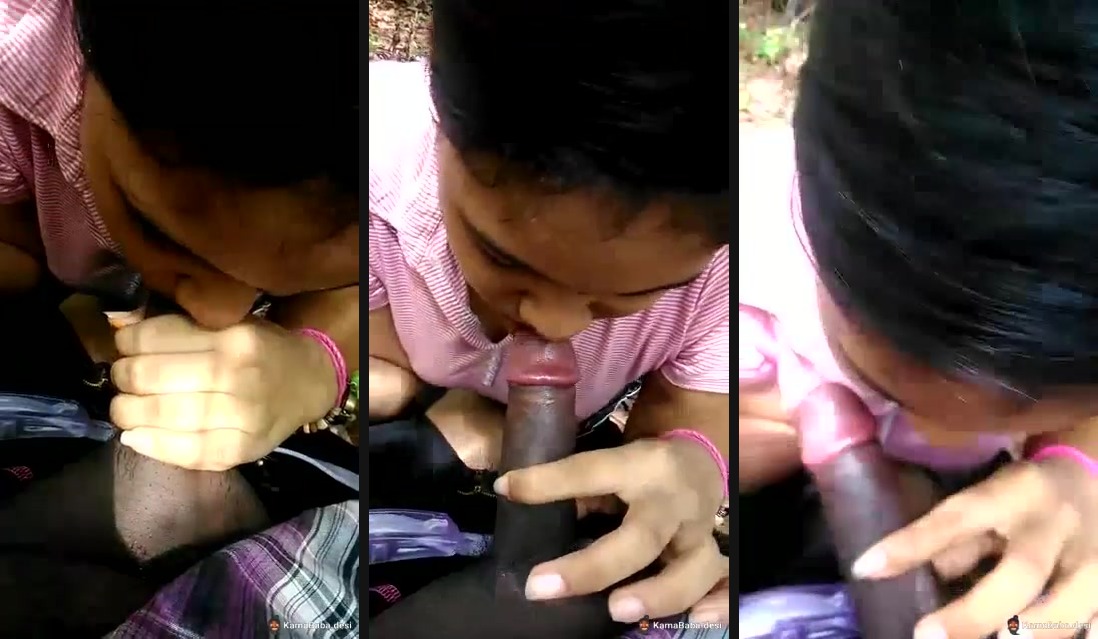 Bangla babe sucks her lover's dick in an outdoor sex video