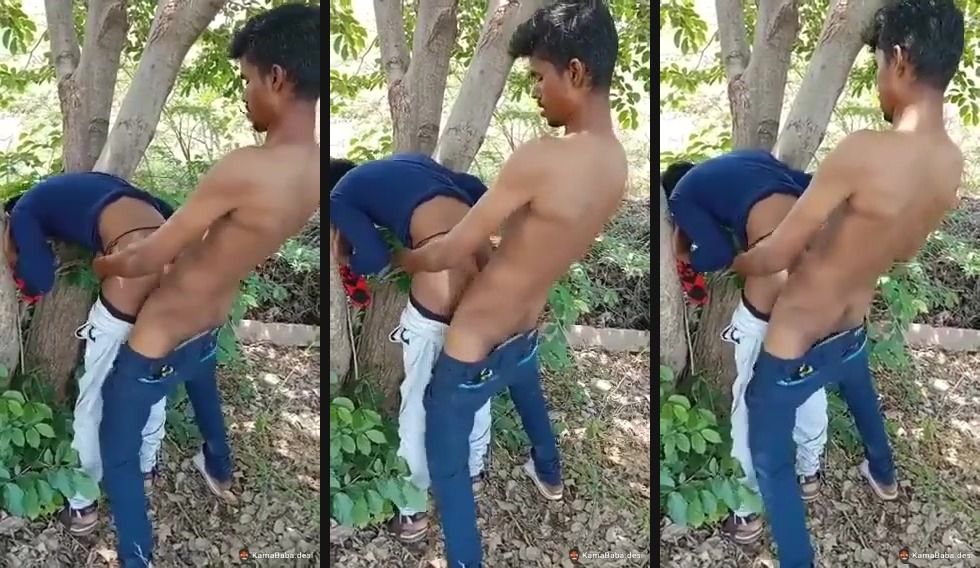 College guy fucks his GF outdoors under a tree