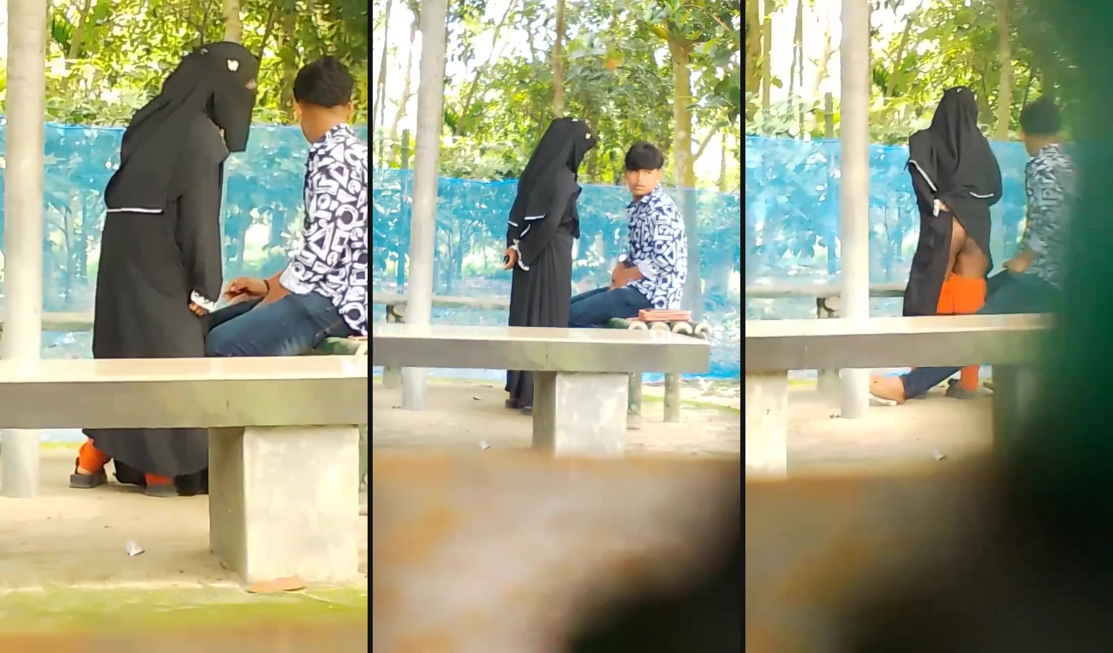 Hijabi girl enjoys outdoor sex, riding on her lover's dick