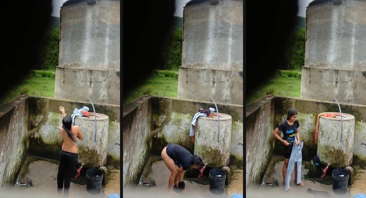 Indian village girl bathing near water tank outdoor | Have you spied on girls bathing? Well; most of the guys would have dreamed of seeing a girl taking bath. - XXX Clip