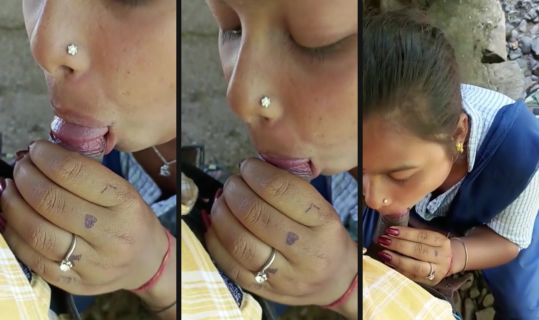 Outdoor Indian blowjob from a 21-year-old college girl