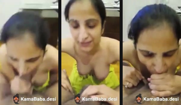 Pervert shoots his stepmom's blowjob MMS and cums on her