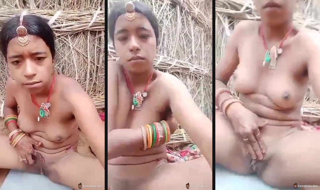 Poor Indian nude girl presses boobs and fingers pussy