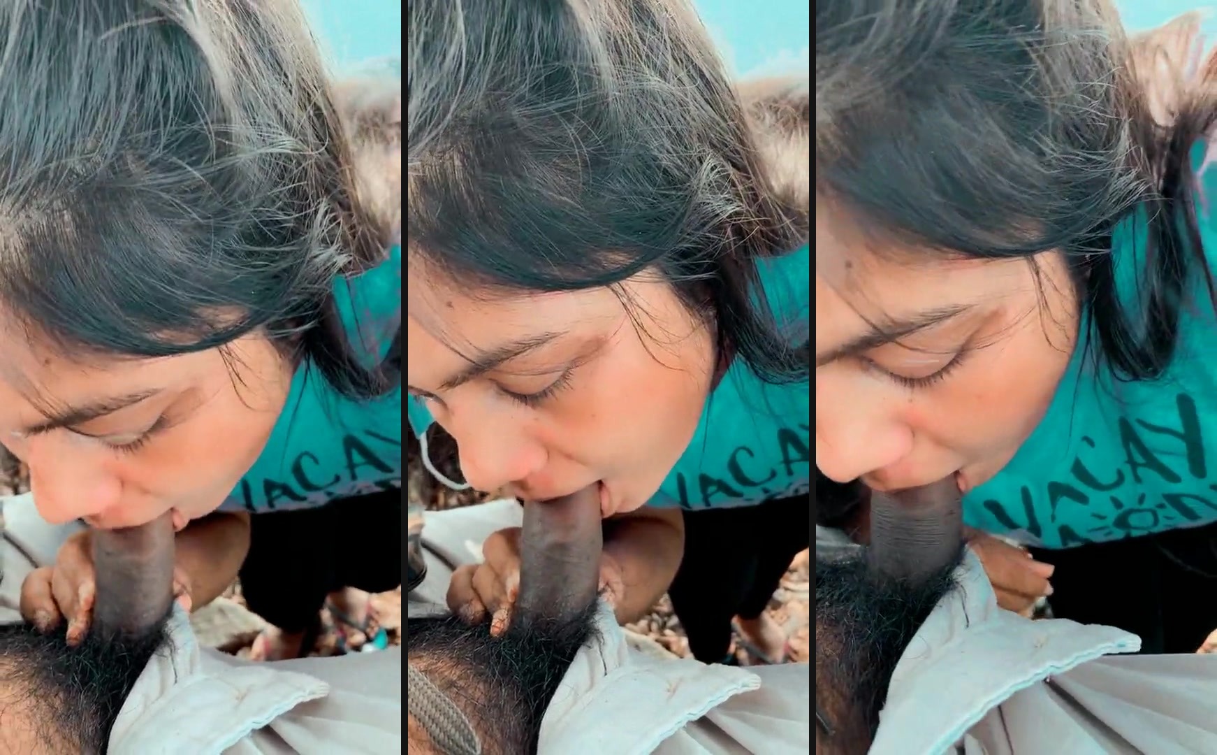 Sexy girl gives an outdoor blow job to her lover in a garden