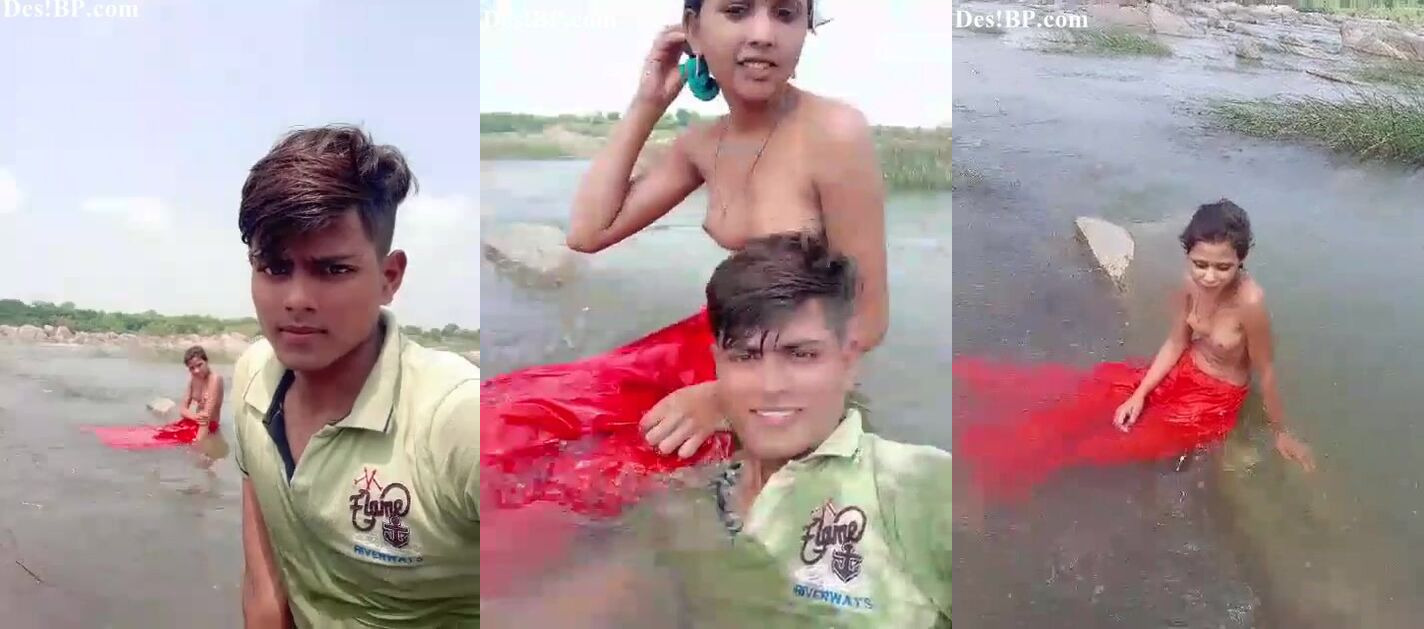Bihari young village girl bathing nude outdoor with boyfriend