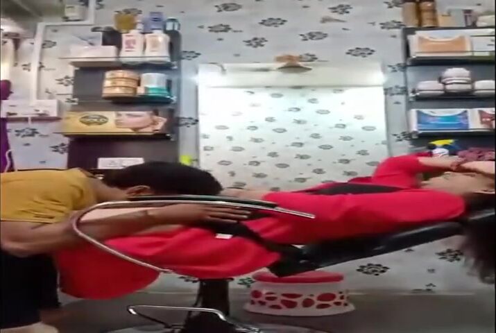 Cheater husband caught by wife while licking client's pussy in salon