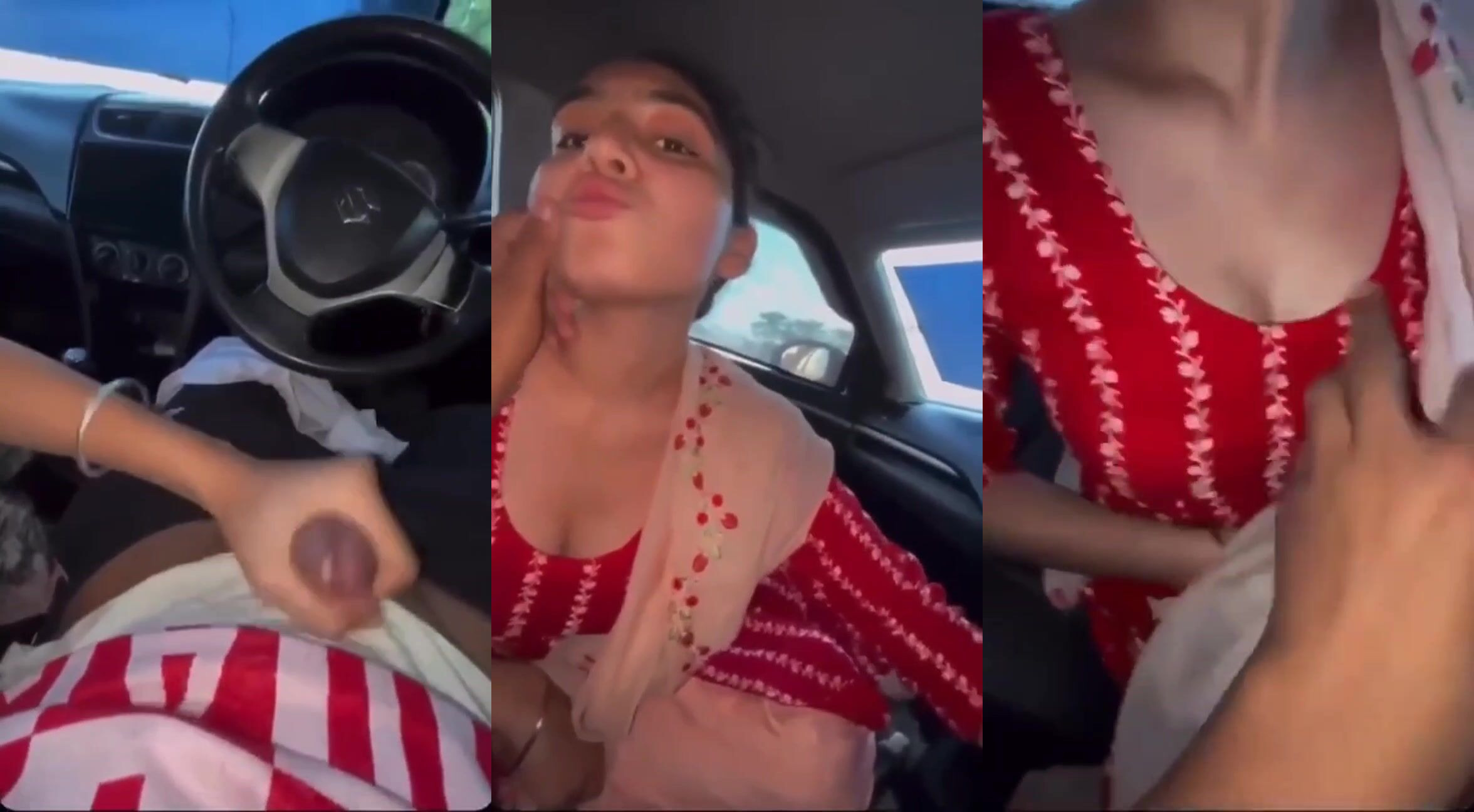 Cute babe girl's leaked mms making bf cum in car with handjob