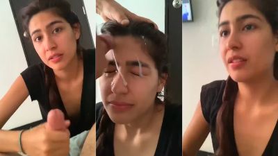 Guy cumshots on a girl's face who looks like Sara Ali Khan