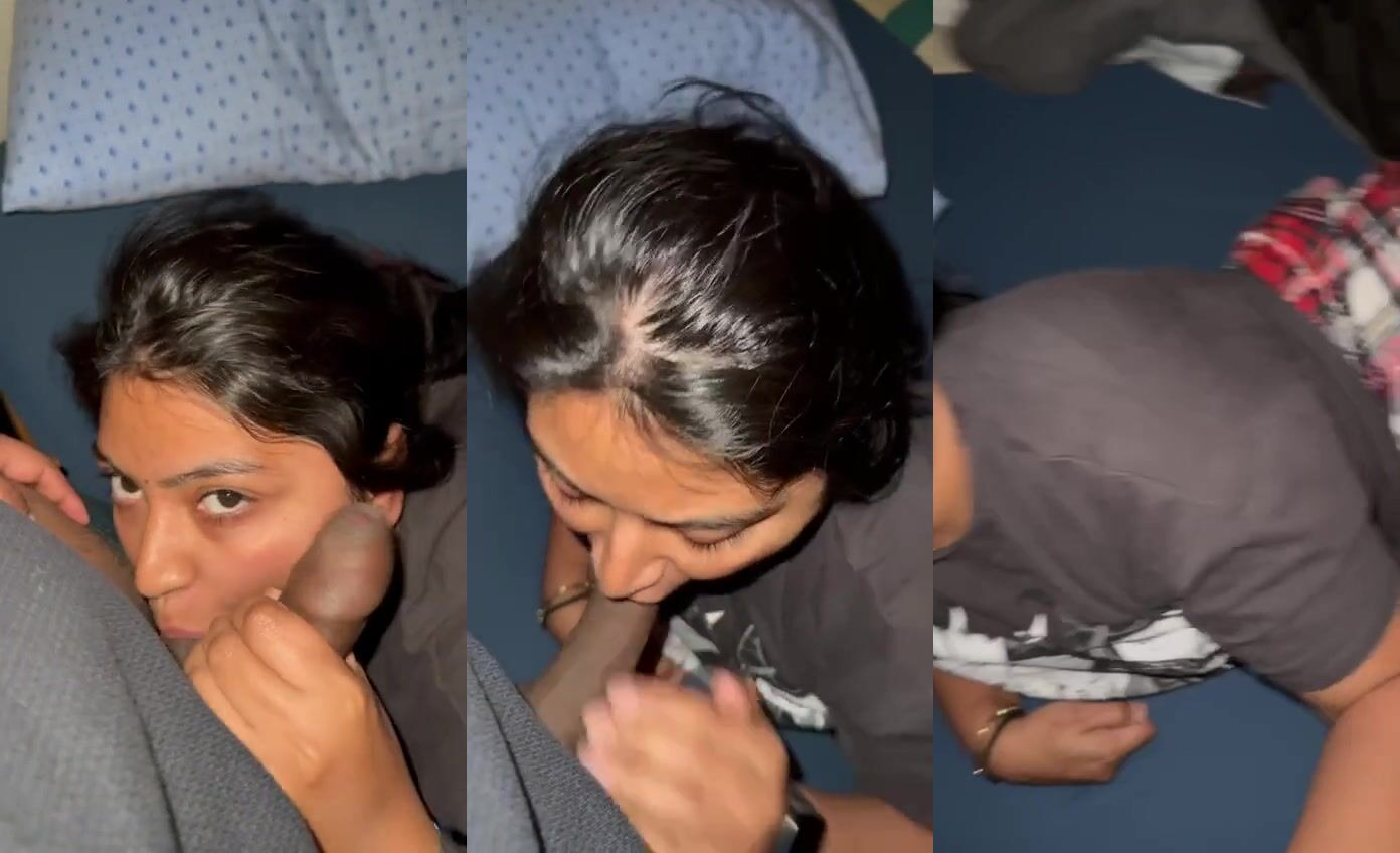 Horny slut girlfriend sucking dick and licking balls