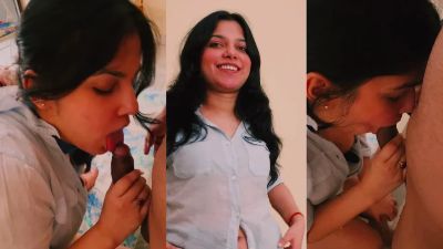Hot girl loses her shirt and gives an Indian blowjob