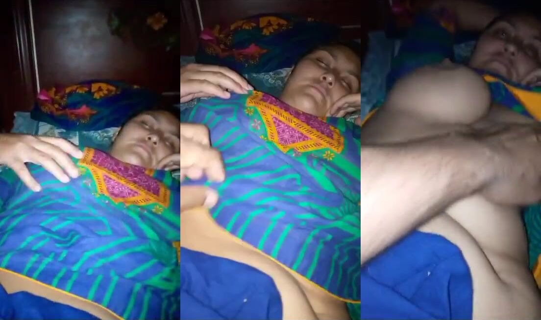 Naughty Haryanvi husband squeezing big boobs of sleeping wife - Free Online